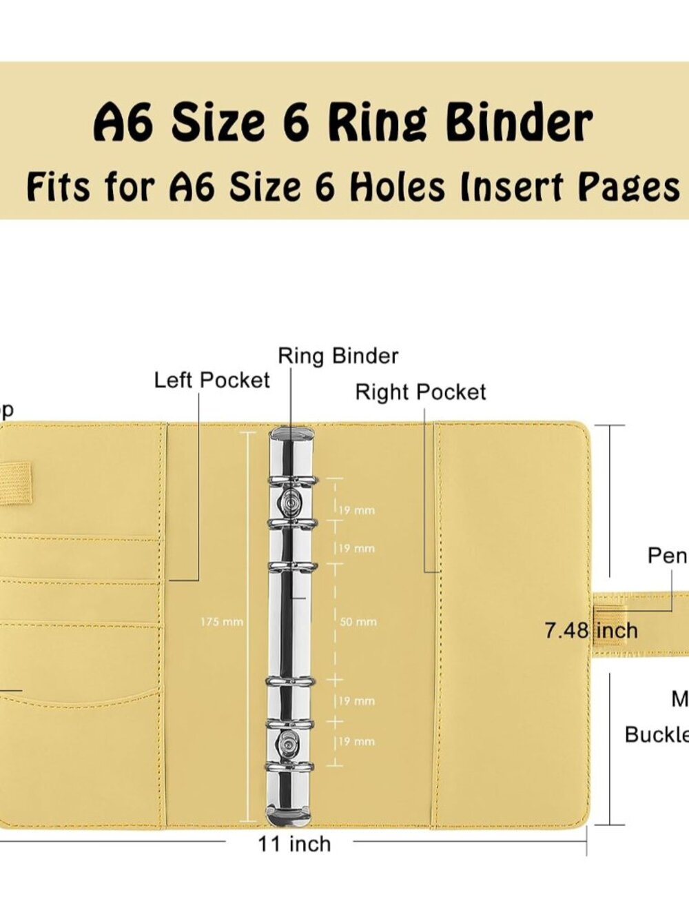 A6 Binder 6 Ring Refillable Notebook Planner Cover for A6 Refill Paper, PU Leath - Picture 2 of 6